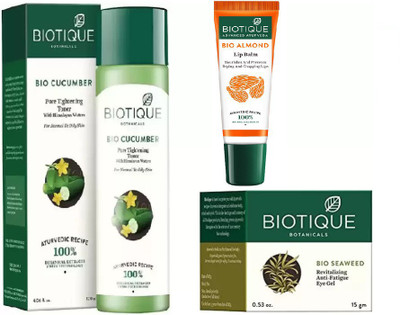 

BIOTIQUE BIO Cucumber Pore Tightening Toner, Bio Sea Weed Revitalizing Eye Gel , LIP CARE(Set of 3)