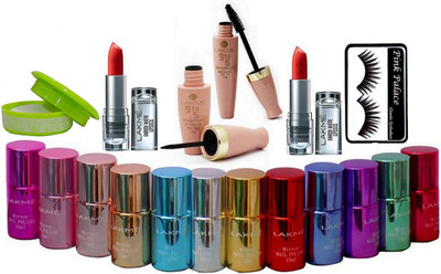 

pink palace Eyelashes, Lakme 9to5 Eyeliner & Mascara, Mirror Nail Paint Set Of 12,Enrich Lipstik Pack Of 2, Nail paint Remover(Set of 18)
