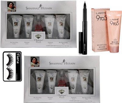 

tiara eyelashes , Diamond Facial Kit (set of 2) with pen eyeliner ,Weightless Mousse Foundation(Set of 5)