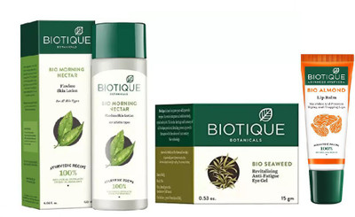 

BIOTIQUE BIO Morning Nectar Flawless Skin Lotion For All Skin Types, Bio Sea Weed Revitalizing Eye Gel , LIP CARE(Set of 3)