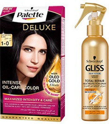 

Schwarzkopf Palette Deluxe Oil- Care Color Permanent 1-0 Deep Natural Black (115ml) with Heat protection spray(Set of 2)