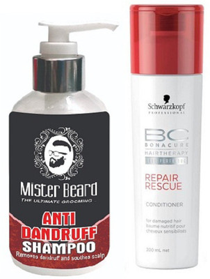 

MISTER BEARD ANTI DANDRUFF SHAMPOO WITH SCHWARZKOPF REPAIR RESCUE CONDITIONER(Set of 2)