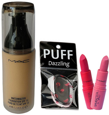 

Dazzling Silicone Puff & Mac Match master Foundation & Giambattista Valli Lipstick 2(Set of 4)