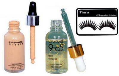 

tiara Eyelashes and Waterweight Foundation and Gold radiance Serum(Set of 3)