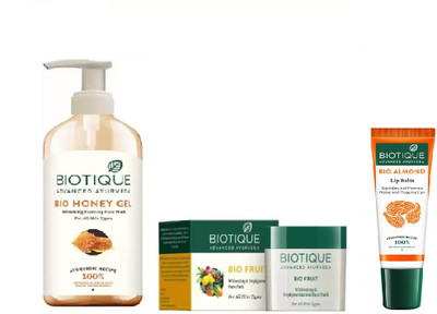 BIOTIQUE BIO Honey Gel Face Wash, Bio Fruit Face Pack, LIP CARE(Set of 3)