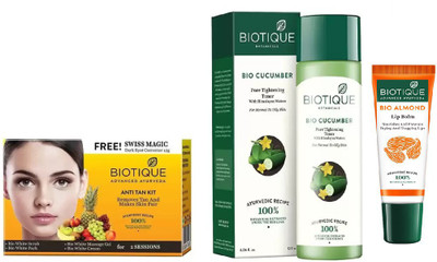 

BIOTIQUE BIO Anti Tan Facial Kit, Bio Cucumber Pore Tightening Toner, LIP CARE(Set of 3)
