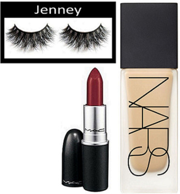 

jenney Eyelashes, Liquid Foundation, Matte Finish Long Lasting Lipstick(Set of 3)