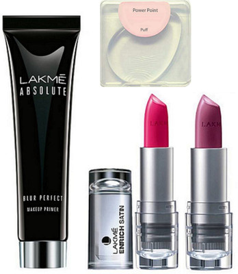 

POWER POINT Silicone puff. Lakme absolute blur perfect makeup face primer & Inrich lipstick pack of 2(Set of 4)