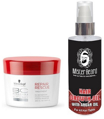 

MISTER BEARD ARGAN GROWTH HAIR OIL WITH SCHWARZKOPF REPAIR RESCUE MASK(Set of 2)