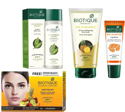 

BIOTIQUE BIO Morning Nectar Flawless Skin Lotion For All Skin Types, Bio Pineapple Oil Control Foaming Face Wash, Bio Anti Tan Facial Kit , LIP CARE(Set of 4)