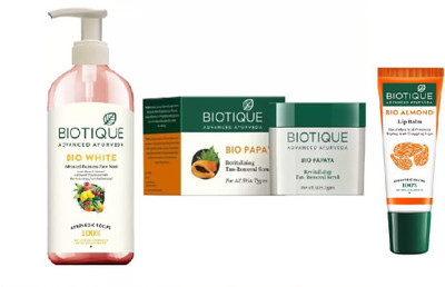 

BIOTIQUE BIO Advanced Fairness Face Wash, Bio Papaya Revitalizing Tan Removal Scrub , LIP CARE(Set of 3)