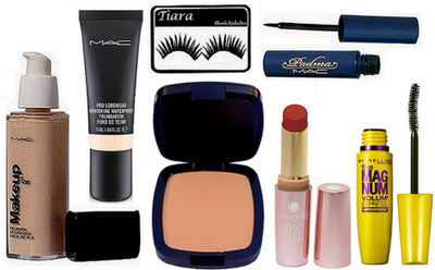 

tiara Eyelashes, two Way Compact, nourishing Waterproof Foundation,Makeup Foundation, Lipstick, Eyeliner, The Magnum Mascara(Set of 7)