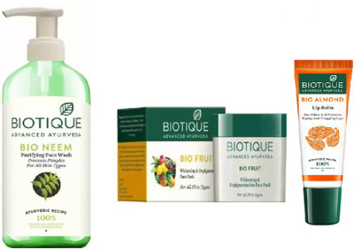 

BIOTIQUE BIO Neem Purifying Face Wash, Bio Fruit Face Pack, LIP CARE(Set of 3)