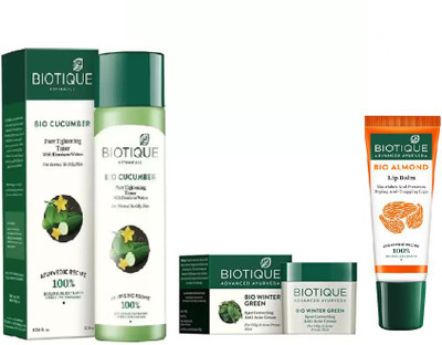 

BIOTIQUE BIO Cucumber Pore Tightening Toner, Bio Winter Green Sport Correcting Anti Acne Cream ,LIP CARE(Set of 3)