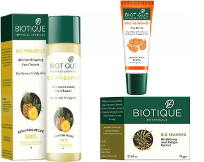 

BIOTIQUE BIO Pineapple Oil Control Foaming Face Cleanser For Normal To Oil Skin, Bio Sea Weed Revitalizing Eye Gel , LIP CARE(Set of 3)