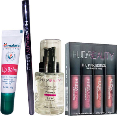 

Himalaya Herbal Lip Tube Or Balm & Waterproof Eyeliner Or Primer & Mini Pink Lipstick Of Huda (Pack Of 4)(Set of 4)