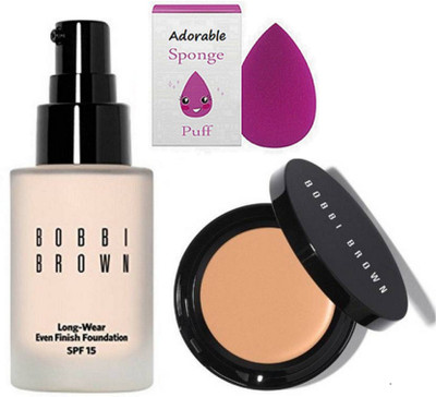 

Adorable sponge puff, Bobbo brown long-wear even finish foundation , concealer(Set of 3)