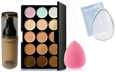 

importedd Silicon Puff&Mac 15 Shade Concealer Palette&Matchmaster Foundation Fond De Teint&Sponge Puff(Set of 4)