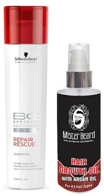 

MISTER BEARD ARGAN GROWTH HAIR OIL WITH SCHWARZKOPF REPAIR RESCUE SHAMPOO(Set of 2)