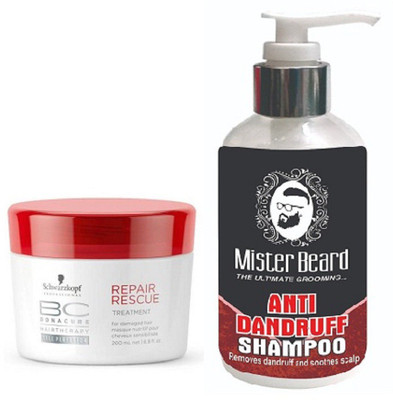 

MISTER BEARD ANTI DANDRUFF SHAMPOO WITH SCHWARZKOPF REPAIR RESCUE MASK(Set of 2)