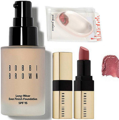 

pink palace Silicon Puff, Bobbi Brown Long Even Finish Foundation , Lipstick(Set of 3)