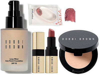 

pink palace Silicon Puff, Bobbi brown Long Even Finish Foundation , Corrector Concealer & lipstick(Set of 4)