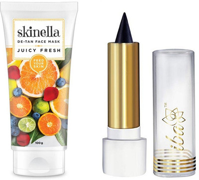 

iba halal Juicy Fresh De-Tan Face Mask and Pure Eyes Natural Kajal, Black combo(Set of 2)