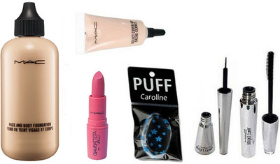 

caroline Silicone Puff, Face and body Foundation, Select cover-up Concealer, Eyeliner & Mascara & lipstick(Set of 6)