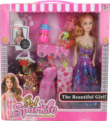 

BIG MONKEY TOYS Fashion Stylish Girl Doll With Little Baby Doll And So Many Dresses For Both For Kids. (Multicolor)(Purple)