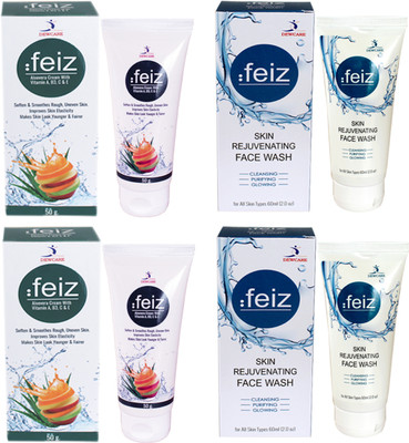 

Feiz SKIN REJUVENATING FACE WASH +ALOEVERA CREAM WITH VITAMIN A, B3, C & E (2 X 60 ML & 2 X 50 GM ) 220 g(Set of 4)