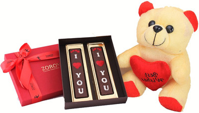 

Zoroy Luxury Chocolate Valentines day 12 inch teddy bear with a big red box of 2 I love you bars Combo(30 g)