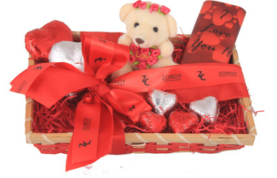 

Zoroy Luxury Chocolate Valentines day Hamper with Teddy and hearts Combo(180 g)