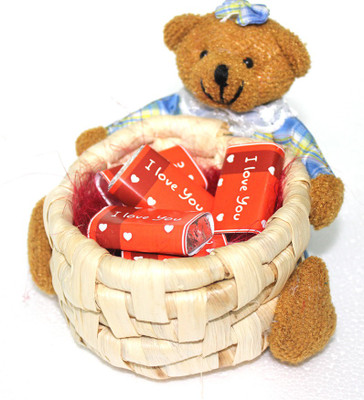 

Zoroy Luxury Chocolate Valentines day Teddy Basket with I Love You wrapped chocolates Combo(55 g)