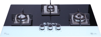 Seavy 3 Brass Burner Built In Hob Top (Benz) Glass Automatic Hob(3...