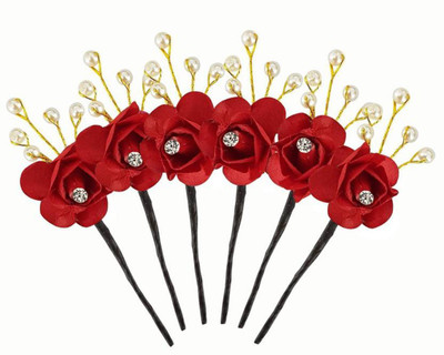 

AASA Rose Juda Pins Accessories for Women & Girls, 6 Pcs Hair Pin (Red) Hair Pin(Red)