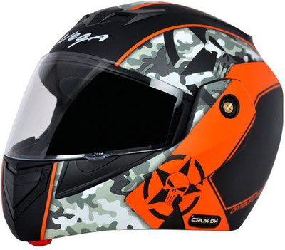 VEGA Crux DX Camouflage Motorbike Helmet(Dull Black Orange)
