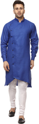 JIHUZUR Men Solid Asymmetric Kurta(Blue)