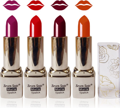 

Seven Seas Cosmetics Makeup Deep Moisturizing matte lisptick combo set of 4(magenta red brown orange)