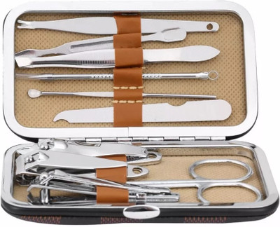 

GLOWISH 10PCS/SET STAINLESS STEEL UNIVERSAL HOME OFFICE PORTABLE MINI MANICURE SET NAIL CLIPPERS CLEANER GROOMING KIT NAIL CARE NAIL ART NAIL ART TOOL SET(60 g, Set of 9)