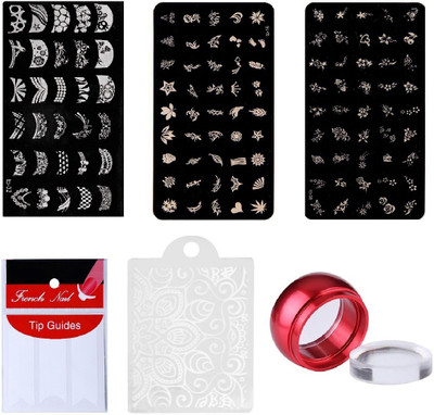

Royalkart Nail Art Kit With 3 Image Plates(to8,16,32), 1 Set of Finger Tip Guide, Multicolour Silicone Stamper and Scrapper(Multicolour)