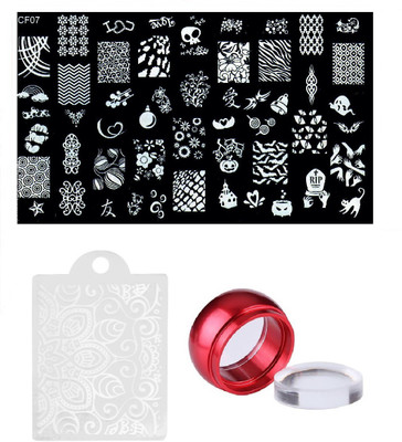 

Royalkart Nail Art Stamping Kit Jumbo Image Plate With Multicolour Soft Nail Silicone Stamper and Scrapper (CF07)(Multicolour)