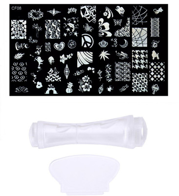 

Royalkart Nail Art Stamping Kit Jumbo Image Plate With Double-Sided Soft Nail Silicone Stamper and Scrapper (CF08)(Multicolour)
