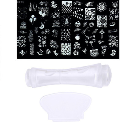 

Royalkart Nail Art Stamping Kit Jumbo Image Plate With Double-Sided Soft Nail Silicone Stamper and Scrapper (CF05)(Multicolour)