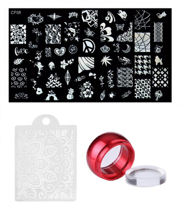 

Royalkart Nail Art Stamping Kit Jumbo Image Plate With Multicolour Soft Nail Silicone Stamper and Scrapper (CF08)(Multicolour)