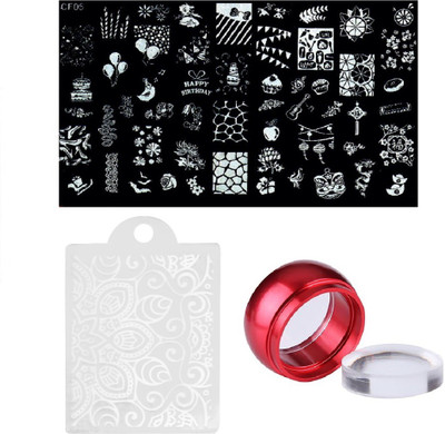 

Royalkart Nail Art Stamping Kit Jumbo Image Plate With Multicolour Soft Nail Silicone Stamper and Scrapper (CF05)(Multicolour)