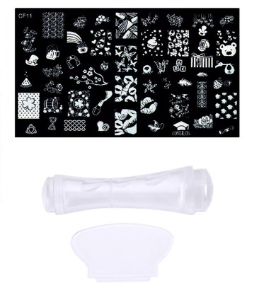 

Royalkart Nail Art Stamping Kit Jumbo Image Plate With Double-Sided Soft Nail Silicone Stamper and Scrapper (CF11)(Multicolour)