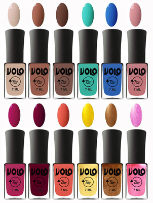 

Volo No Chipping-No Fading Longest Lasting Ever Nail Polish Set at Big Promotional Price English Nude, Nude, Brown, Fashion Green, Royal Blue, Peach Pink, Magnta Fashion, Wine Maroon, Orange, Metallic Light Golden, Metallic Dark Golden, Metallic Pink(Pack
