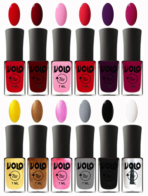 

Volo No Chipping-No Fading Longest Lasting Ever Nail Polish Set at Big Promotional Price Blood Red, Great Maroon, Baby Pink, Redish Orange, Dark Wine, Magnta, Metallic Light Golden, Metallic Dark Golden, Metallic Pink, Light Grey, Black, Top Coat(Pack of 