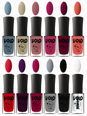

Volo No Chipping-No Fading Longest Lasting Ever Nail Polish Set Light Blue, Skin Nude, Chocolate Peach, Magnta Fashion, Wine Maroon, Orange, Redish Orange, Dark Wine, Magnta, Light Grey, Black, Top Coat(Pack of 12)