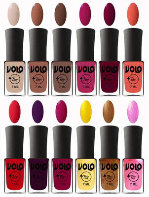 

Volo No Chipping-No Fading Longest Lasting Ever Nail Polish Set English Nude, Nude, Brown, Magnta Fashion, Wine Maroon, Orange, Redish Orange, Dark Wine, Magnta, Metallic Light Golden, Metallic Dark Golden, Metallic Pink(Pack of 12)